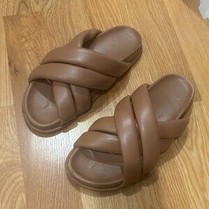 Anine Bing Padded Leather Cross-Strap Slide Sandals
